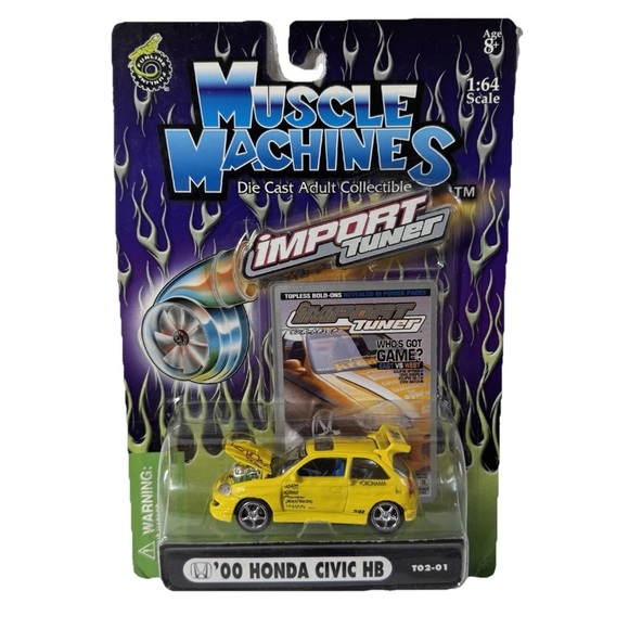 Other - Muscle Machines Import Tuner 2000 Honda Civic Hatchback Yellow 1:64 Diecast New